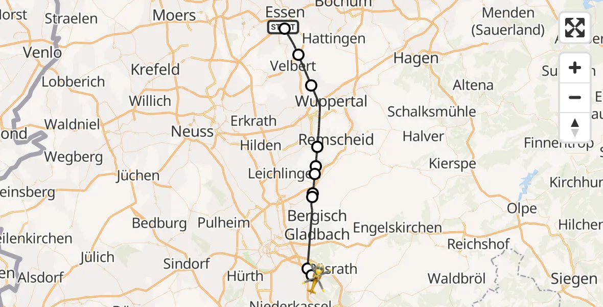 Flugroute Rettungshubschrauber Alfried Krupp Hospital - Köln Bonn Flughafen, 11 Juni 2026, 09:38