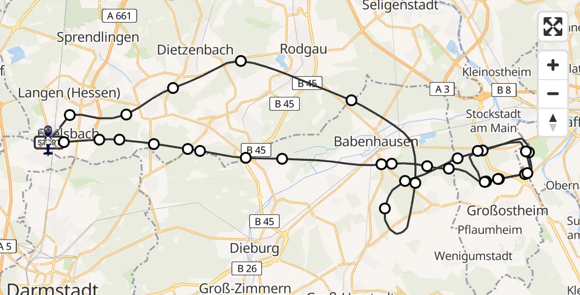Flugroute Polizeihubschrauber Flughafen Frankfurt-Egelsbach - Flughafen Frankfurt-Egelsbach, 11 Juni 2026, 09:43