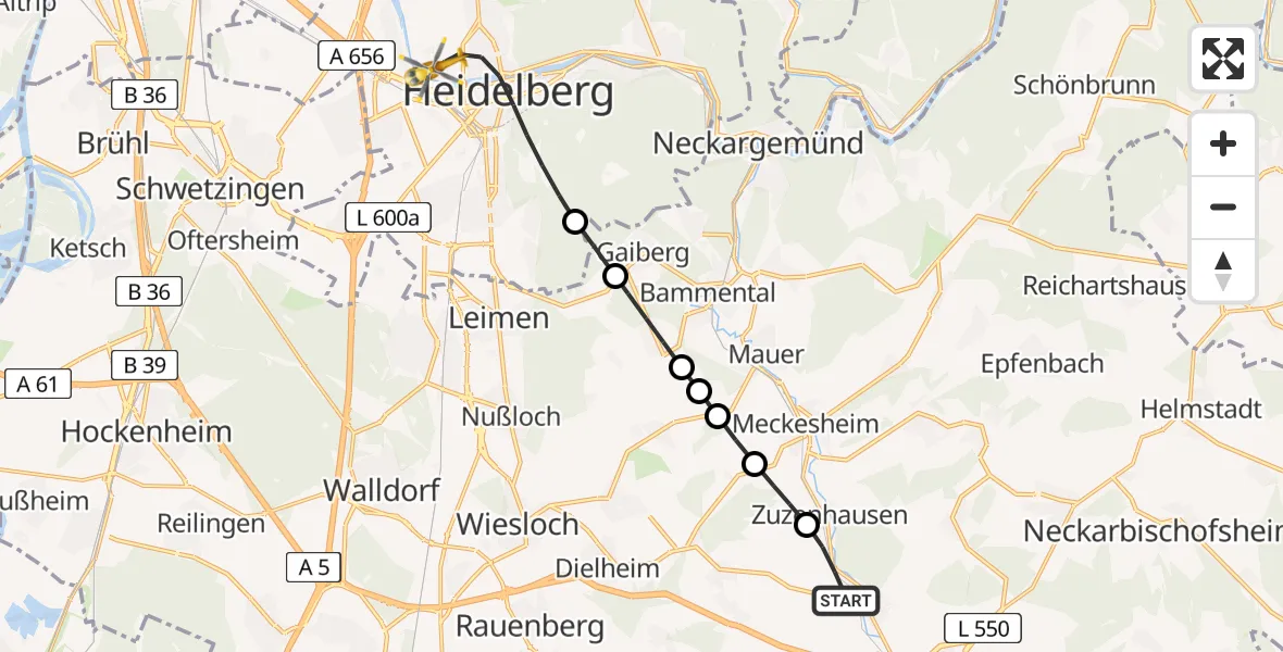Flugroute Rettungshubschrauber Sinsheim - Heidelberg, 11 Juni 2026, 09:45