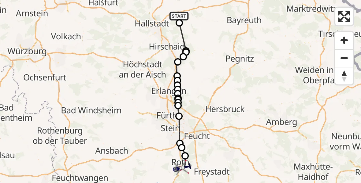 Flugroute Polizeihubschrauber Scheßlitz - Roth, 11 Juni 2026, 09:45