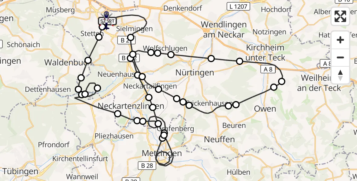 Flugroute Polizeihubschrauber Flughafen Stuttgart - Flughafen Stuttgart, 11 Juni 2026, 09:46