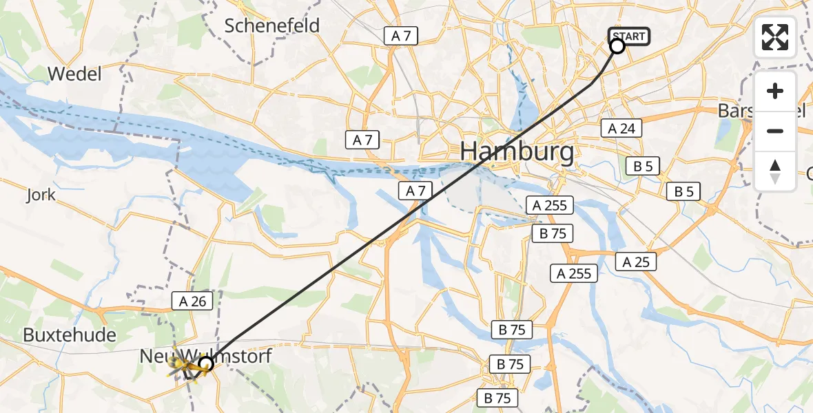 Flugroute Rettungshubschrauber Hamburg Military Hospital - Neu Wulmstorf, 11 Juni 2026, 09:49