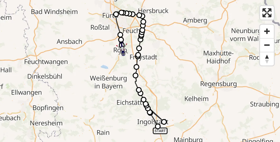 Flugroute Polizeihubschrauber Manching - Roth, 11 Juni 2026, 10:02