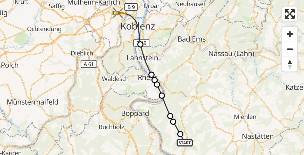 Flugroute Rettungshubschrauber Prath - Koblenz, 11 Juni 2026, 10:27