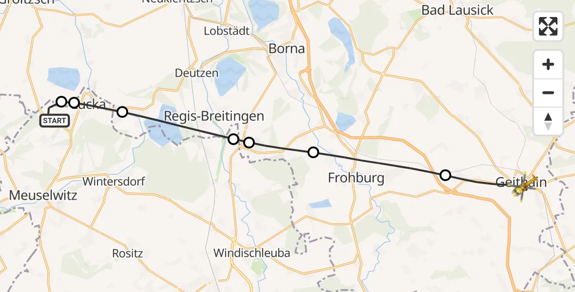 Flugroute Rettungshubschrauber Lucka - Geithain, 11 Juni 2026, 10:28