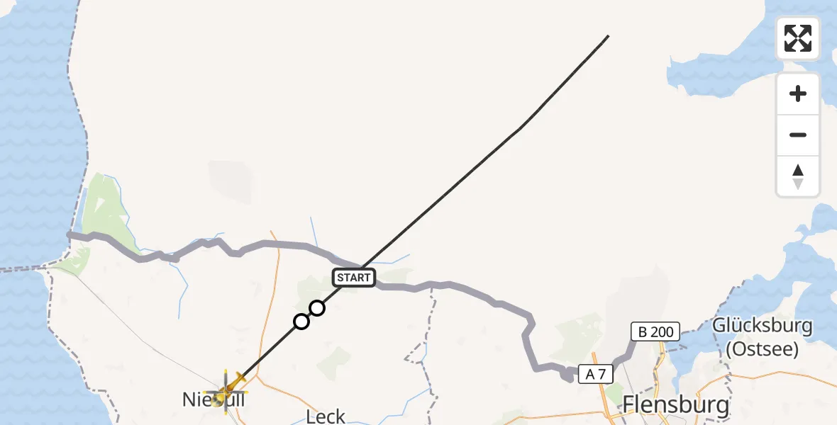 Flugroute Rettungshubschrauber Westre - Niebüll, 11 Juni 2026, 10:30