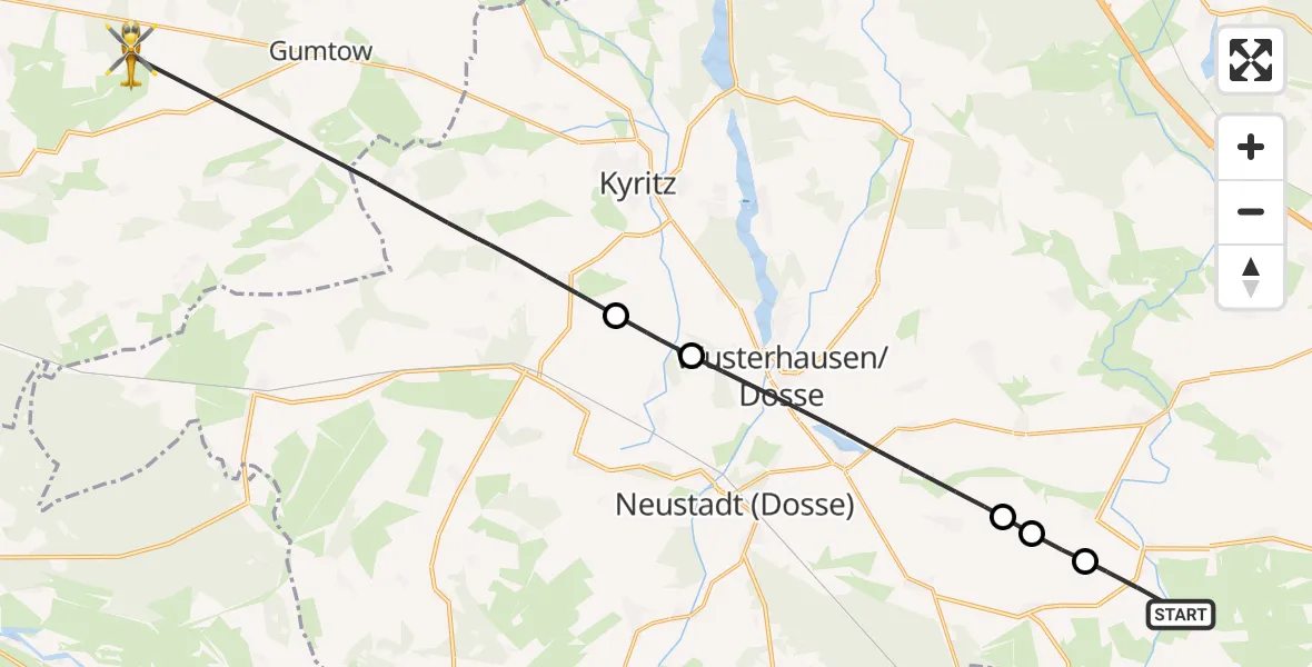 Flugroute Rettungshubschrauber Temnitztal - Gumtow, 11 Juni 2026, 10:45