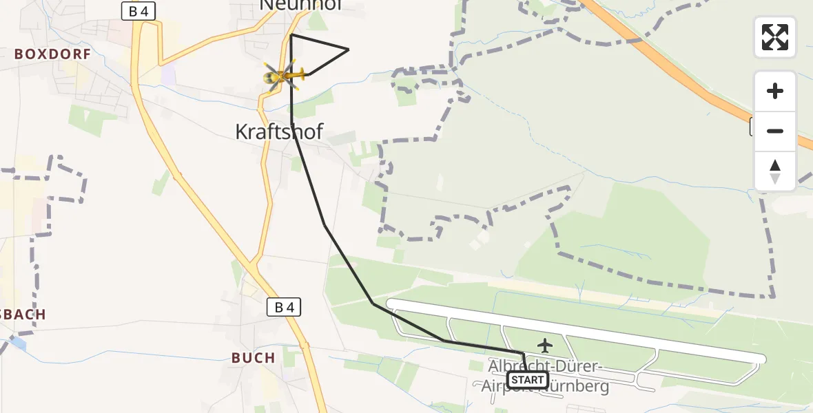 Flugroute Ambulanzhubschrauber Flughafen Nuremberg - Flughafen Nuremberg, 11 Juni 2026, 10:59
