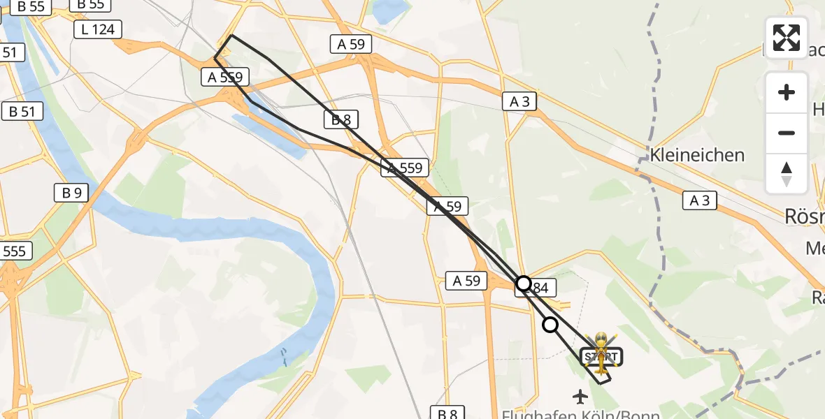 Flugroute Rettungshubschrauber Köln Bonn Flughafen - Köln Bonn Flughafen, 11 Juni 2026, 11:02