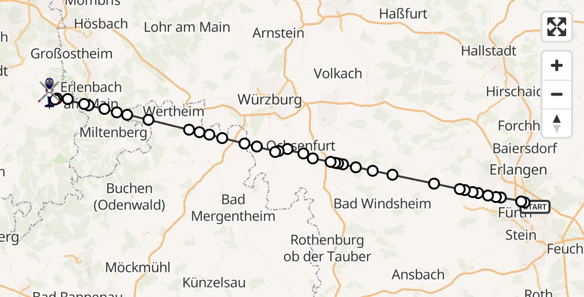 Flugroute Polizeihubschrauber Flughafen Nuremberg - Höchst i.Odw., 11 Juni 2026, 11:02