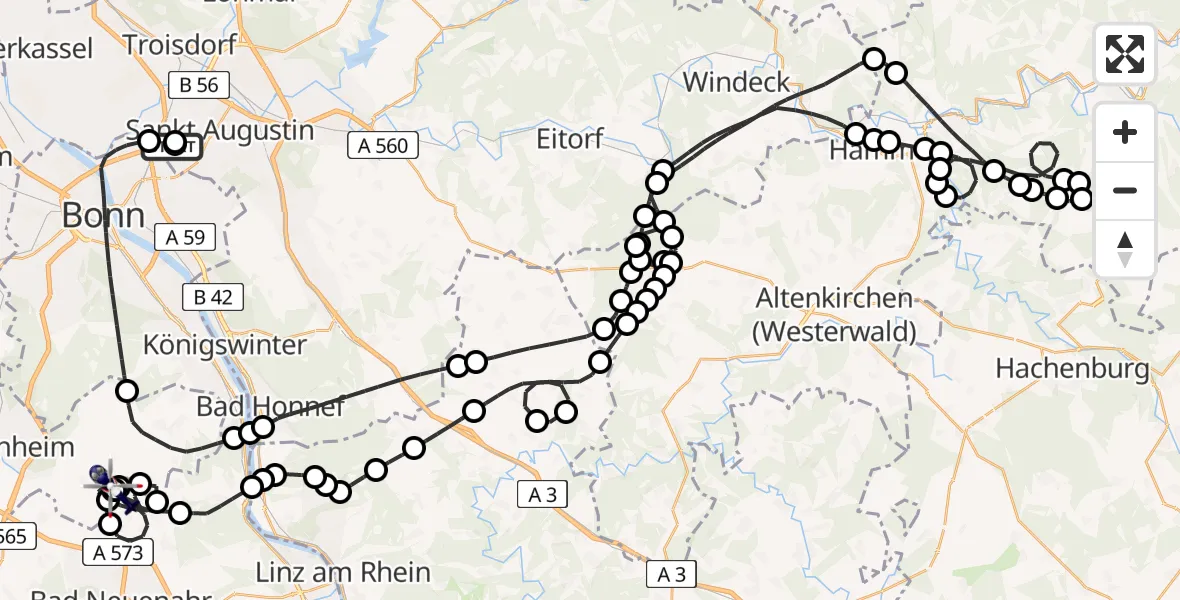 Flugroute Polizeihubschrauber Sankt Augustin - Wachtberg, 11 Juni 2026, 11:06