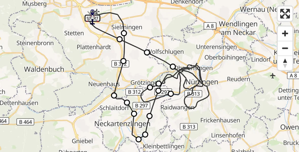 Flugroute Polizeihubschrauber Flughafen Stuttgart - Flughafen Stuttgart, 11 Juni 2026, 11:06