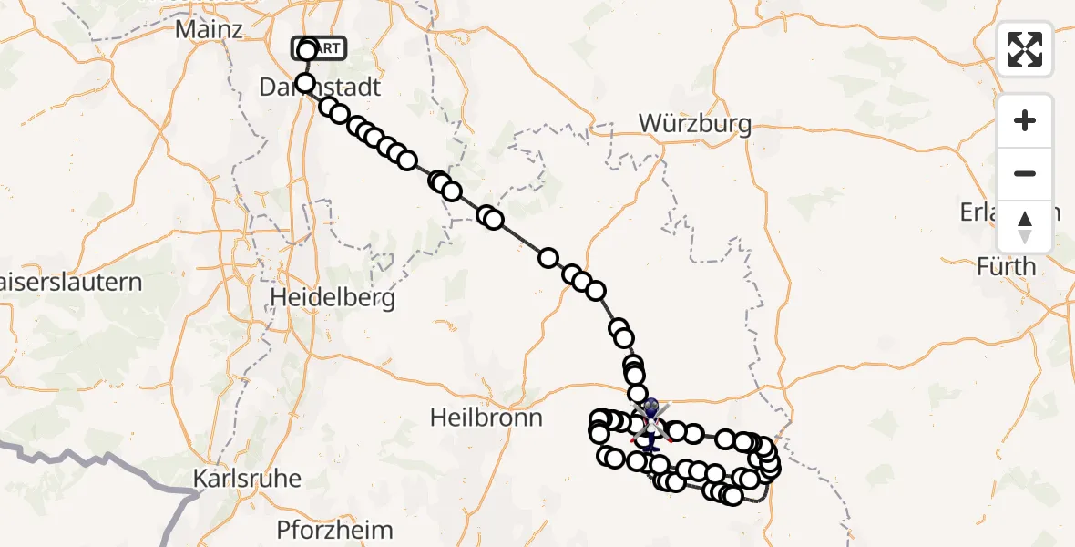 Flugroute Polizeihubschrauber Flughafen Frankfurt-Egelsbach - Adolf Würth Flughafen, 11 Juni 2026, 11:08