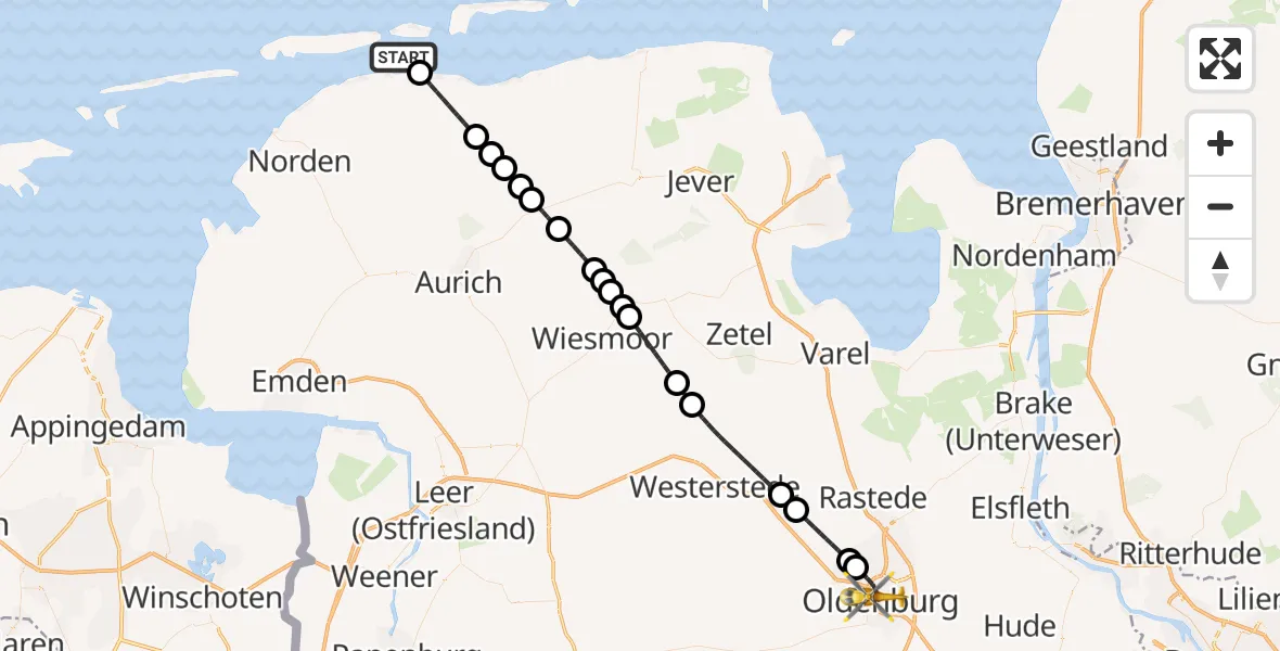 Flugroute Rettungshubschrauber Noordzee - Oldenburg (Oldb), 11 Juni 2026, 11:23