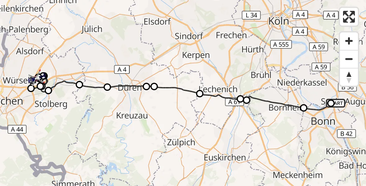Flugroute Polizeihubschrauber Sankt Augustin - Aachen-Merzbrück Flughafen, 11 Juni 2026, 11:27