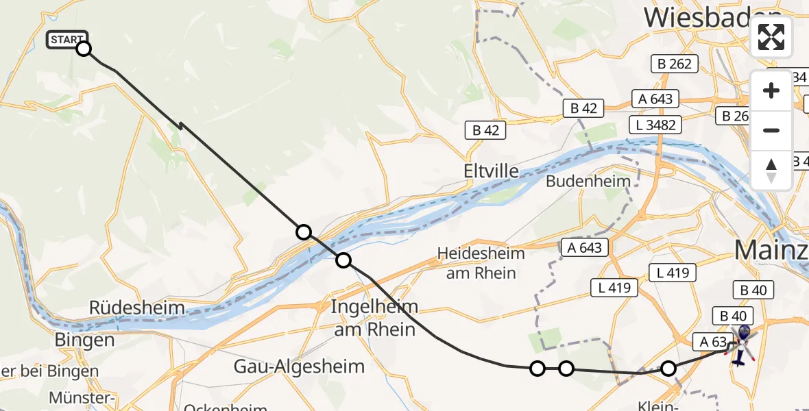 Flugroute Polizeihubschrauber Rüdesheim am Rhein - Mainz, 11 Juni 2026, 11:28