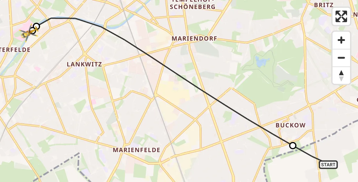 Flugroute Rettungshubschrauber Schönefeld - Charité Clinic Benjamin Franklin Campus, 11 Juni 2026, 11:30