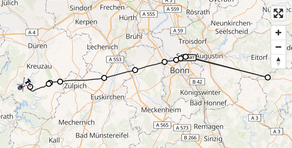 Flugroute Polizeihubschrauber Sankt Augustin - Hürtgenwald, 11 Juni 2026, 11:31
