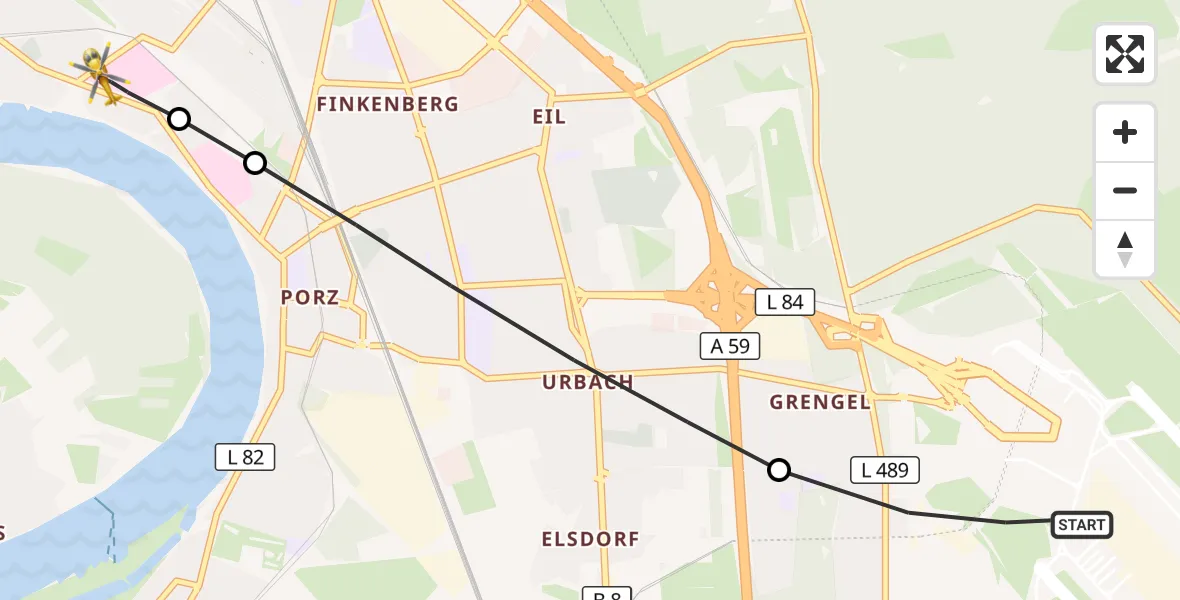 Flugroute Rettungshubschrauber Köln Bonn Flughafen - Köln, 11 Juni 2026, 11:42