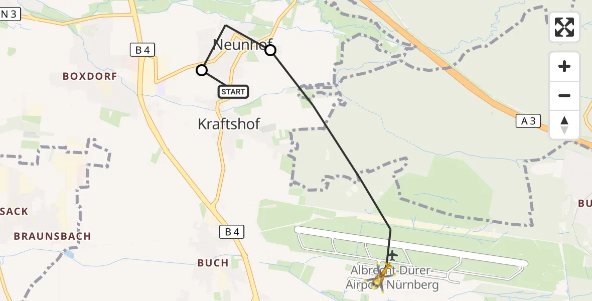 Flugroute Ambulanzhubschrauber Flughafen Nuremberg - Flughafen Nuremberg, 11 Juni 2026, 11:42