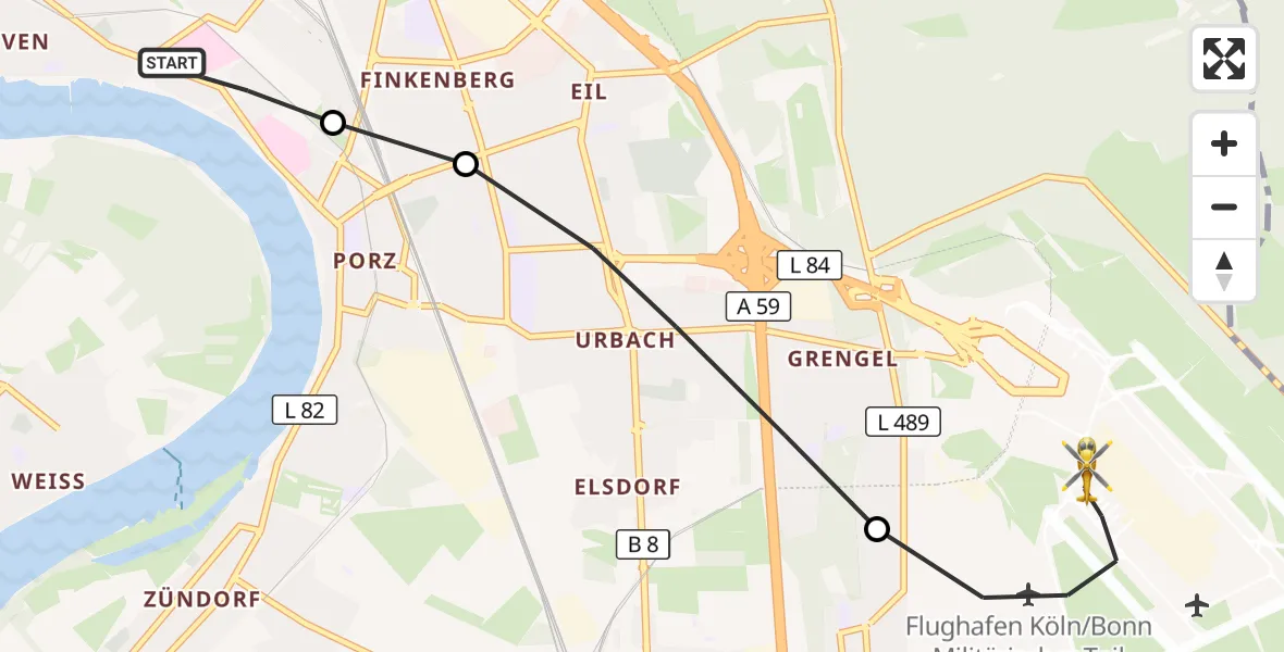 Flugroute Rettungshubschrauber Köln - Köln Bonn Flughafen, 11 Juni 2026, 11:48