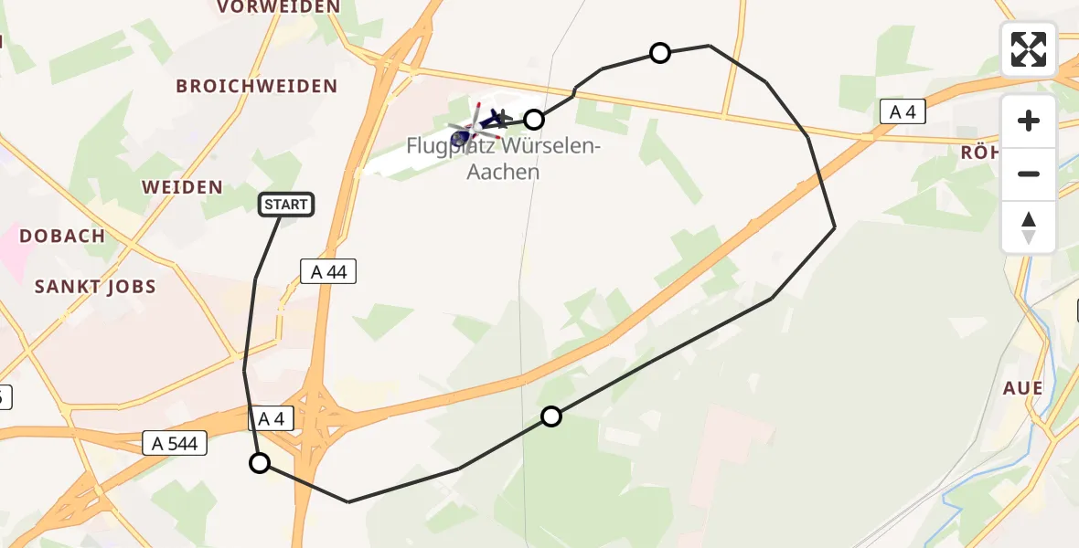 Flugroute Polizeihubschrauber Würselen - Aachen-Merzbrück Flughafen, 11 Juni 2026, 12:04