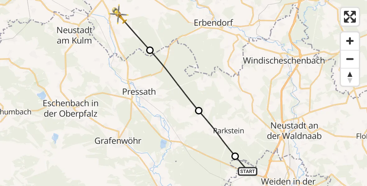 Flugroute Rettungshubschrauber Weiden i.d.OPf. - Kastl, 11 Juni 2026, 12:04