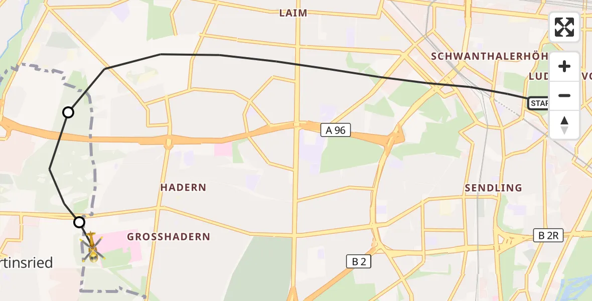 Flugroute Rettungshubschrauber München - DRF Air Rescue München Hubschrauberlandeplatz, 11 Juni 2026, 12:08