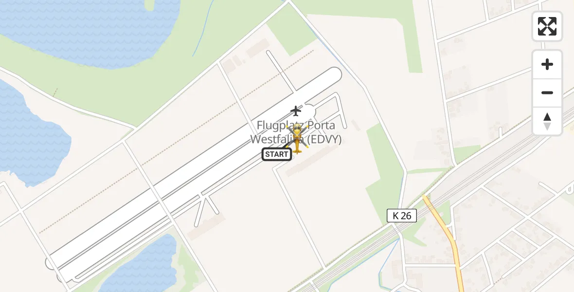 Flugroute Ambulanzhubschrauber Porta Westfalica Flugplatz - Porta Westfalica Flugplatz, 11 Juni 2026, 12:10