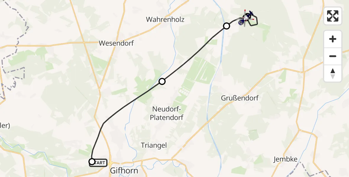 Flugroute Polizeihubschrauber Gifhorn Bundespolizei Hubschrauberlandeplatz - Wittingen, 11 Juni 2026, 12:12