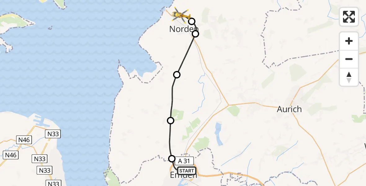 Flugroute Ambulanzhubschrauber Emden - Norden, 11 Juni 2026, 12:13