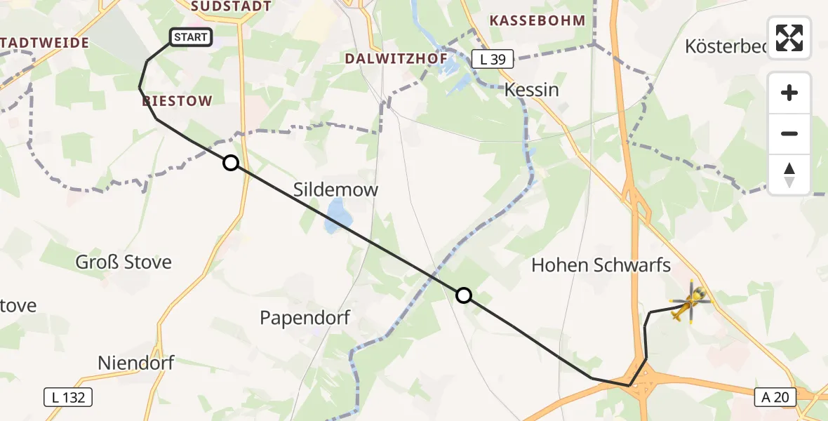 Flugroute Ambulanzhubschrauber Rostock - Dummerstorf, 11 Juni 2026, 12:22