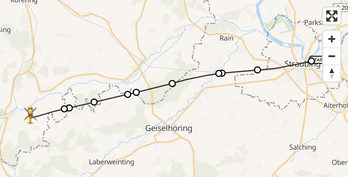 Flugroute Rettungshubschrauber Sankt Elisabeth Hospital Straubing - Schierling, 11 Juni 2026, 12:23