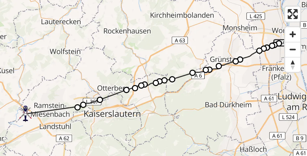 Flugroute Polizeihubschrauber Bobenheim-Roxheim - Niedermohr, 11 Juni 2026, 12:28