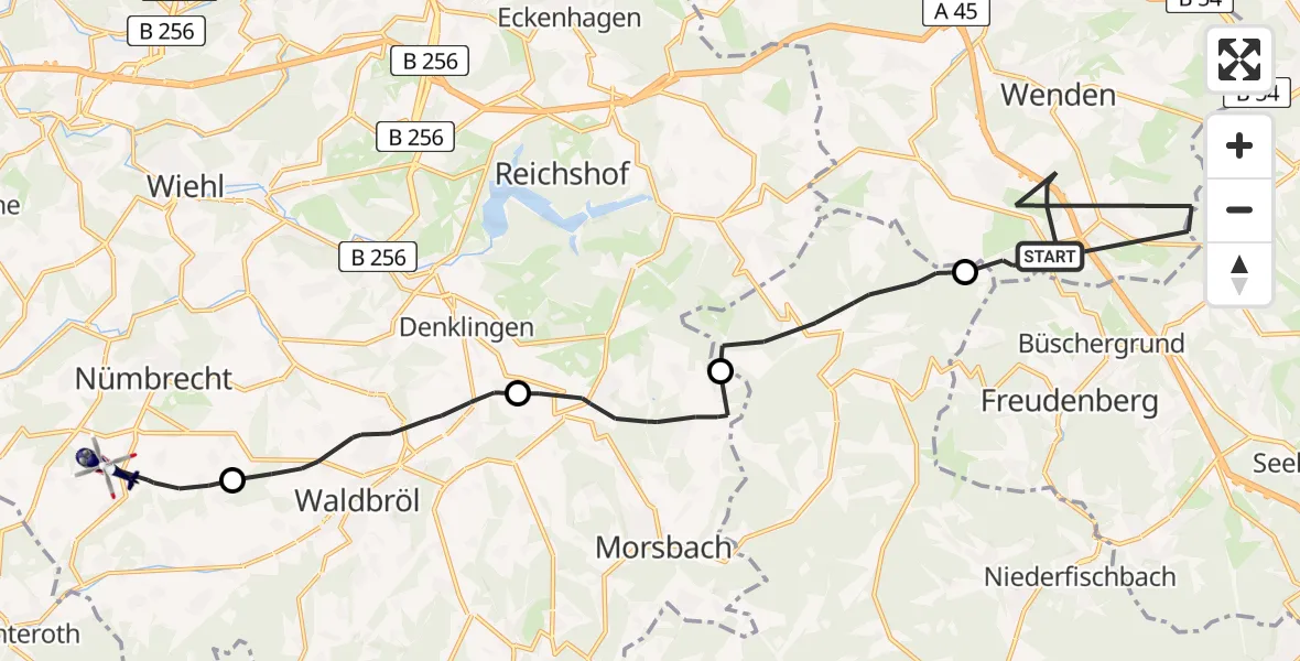 Flugroute Polizeihubschrauber Wenden - Nümbrecht, 11 Juni 2026, 12:56