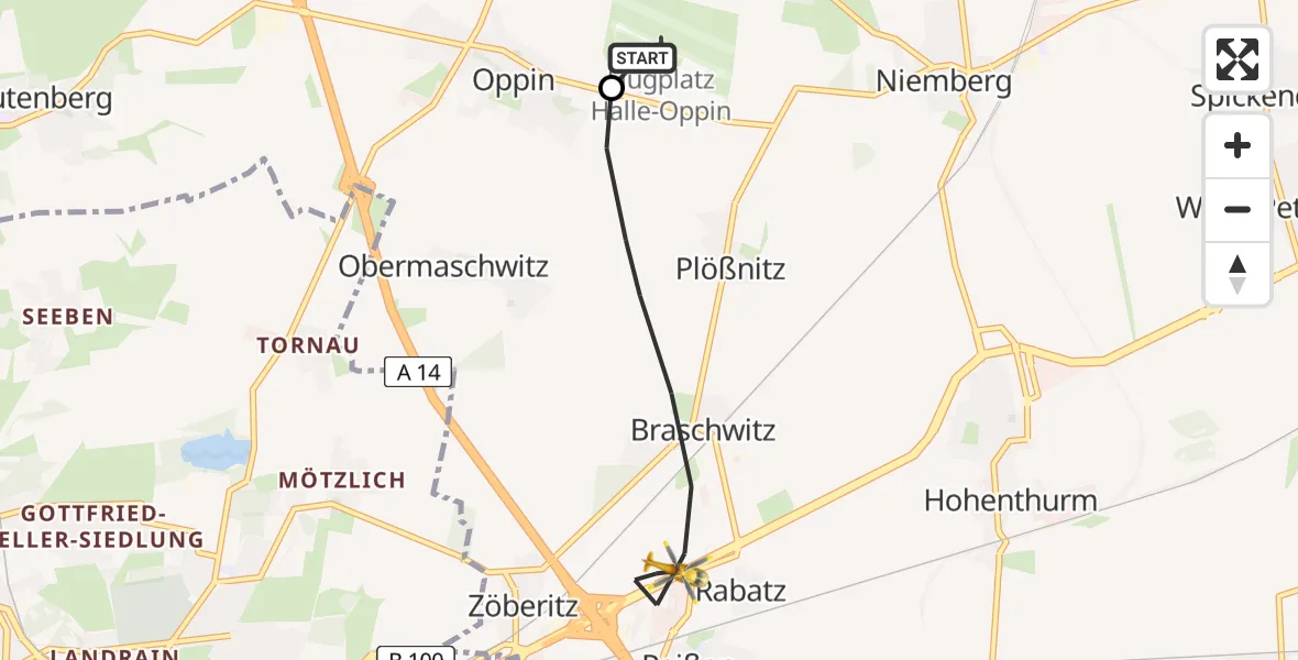 Flugroute Rettungshubschrauber Halle-Oppin Flugplatz - Landsberg, 11 Juni 2026, 12:58