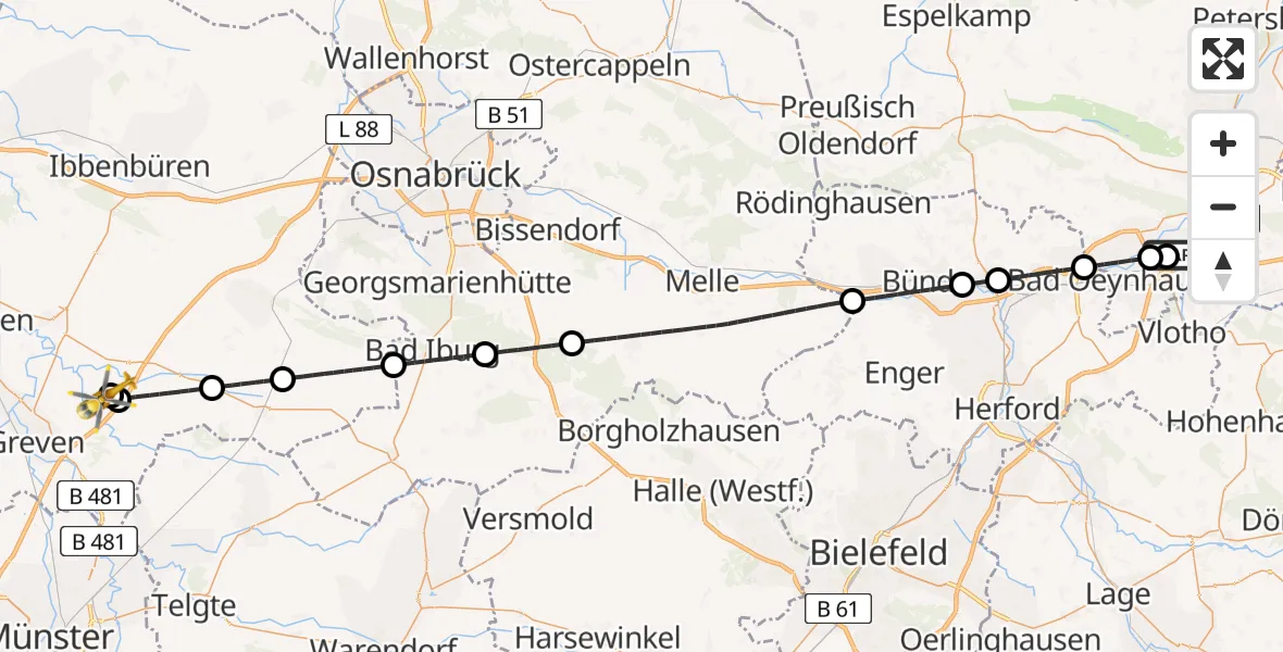 Flugroute Ambulanzhubschrauber Porta Westfalica Flugplatz - Christoph  Westfalen-ADAC, 11 Juni 2026, 12:58