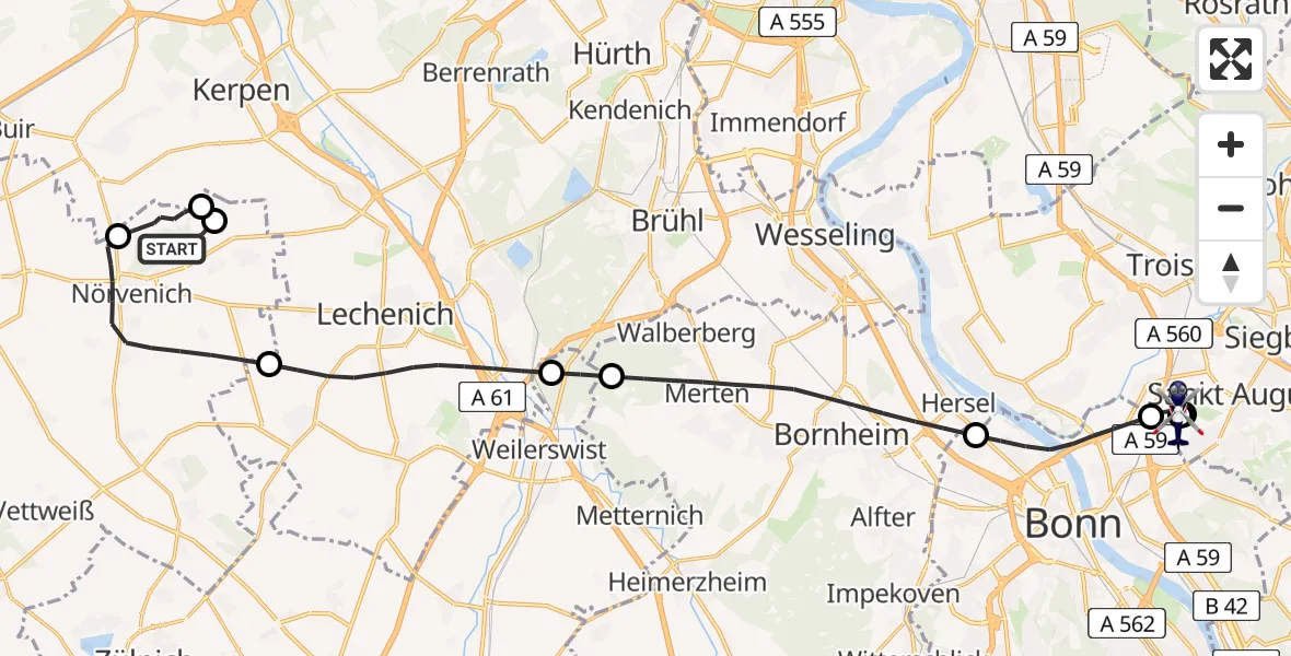 Flugroute Polizeihubschrauber Militärflugplatz Nörvenich - Sankt Augustin, 11 Juni 2026, 13:06