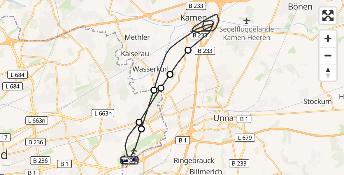 Flugroute Polizeihubschrauber Dortmund Flughafen - Dortmund Flughafen, 11 Juni 2026, 13:06