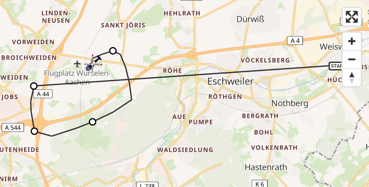 Flugroute Polizeihubschrauber Eschweiler - Würselen, 11 Juni 2026, 13:07