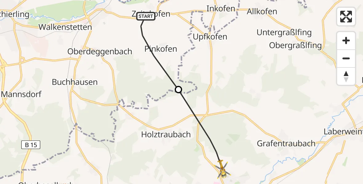 Flugroute Rettungshubschrauber Schierling - Mallersdorf-Pfaffenberg, 11 Juni 2026, 13:07