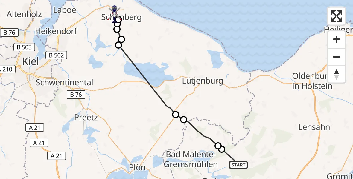 Flugroute Polizeihubschrauber Kasseedorf - Krokau, 11 Juni 2026, 13:07