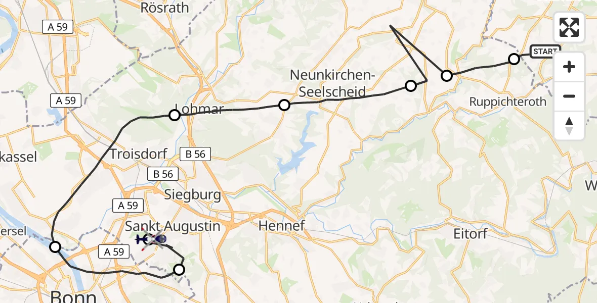 Flugroute Polizeihubschrauber Nümbrecht - Bonn-Hangelar Flugplatz, 11 Juni 2026, 13:26
