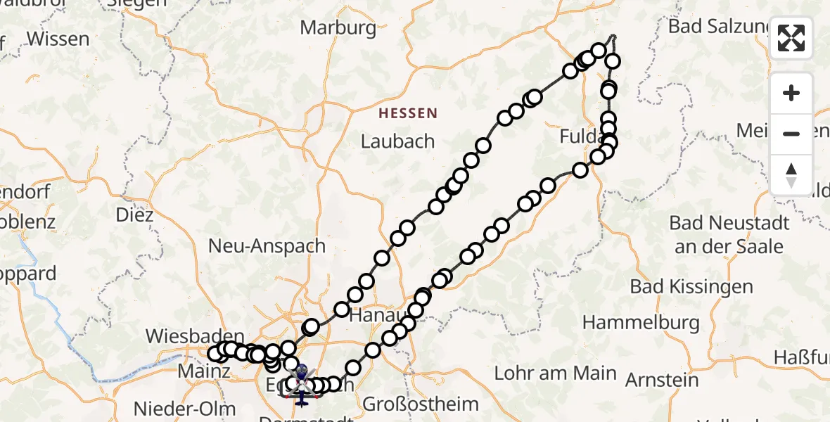 Flugroute Polizeihubschrauber Flughafen Frankfurt-Egelsbach - Flughafen Frankfurt-Egelsbach, 11 Juni 2026, 13:29