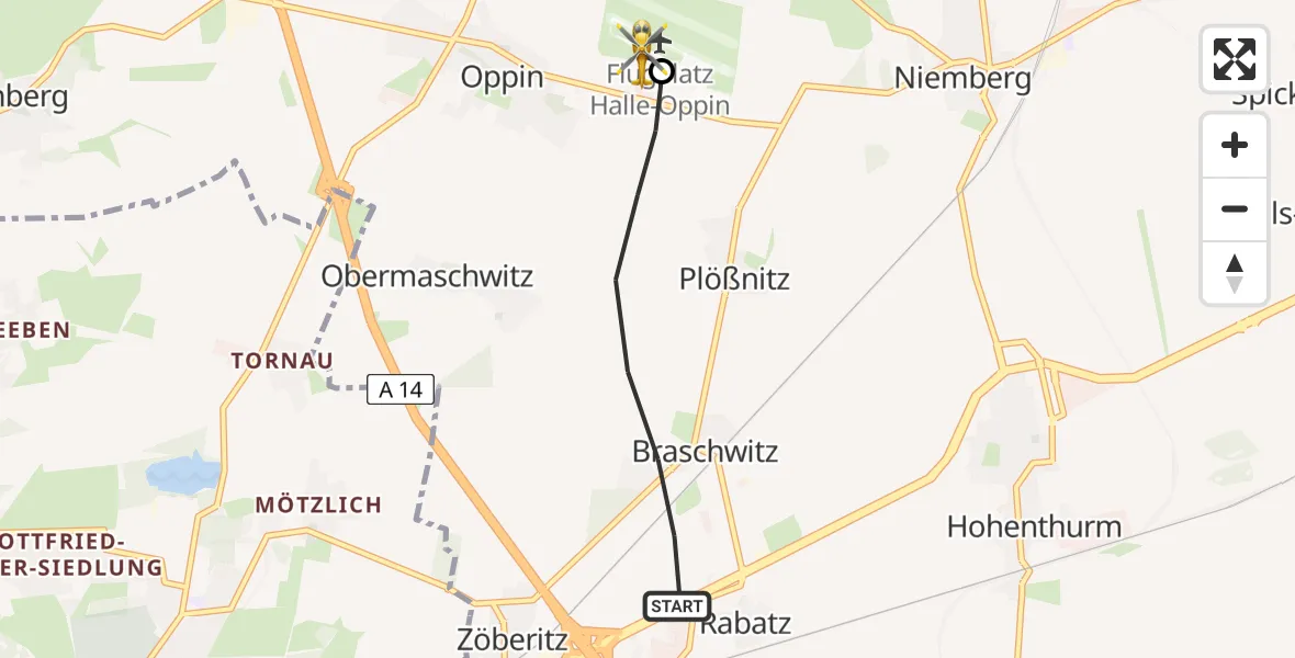 Flugroute Rettungshubschrauber Landsberg - Halle-Oppin Flugplatz, 11 Juni 2026, 13:31