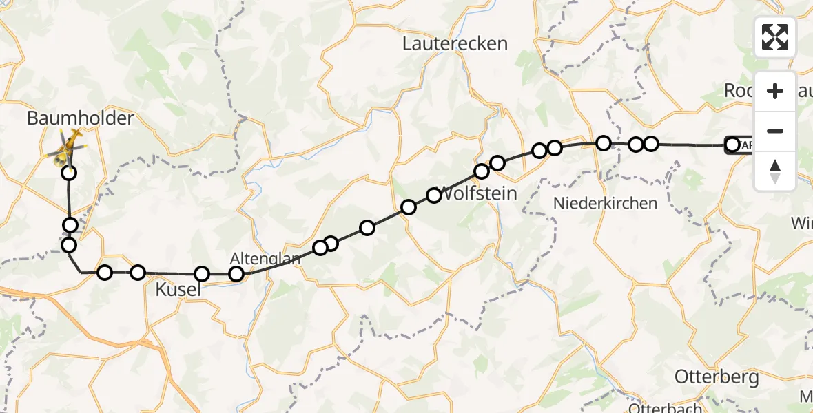 Flugroute Rettungshubschrauber Imsweiler UL - Baumholder, 11 Juni 2026, 13:36