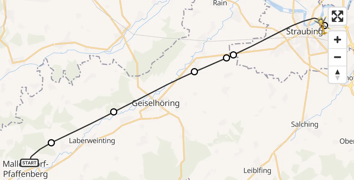 Flugroute Rettungshubschrauber Mallersdorf-Pfaffenberg - Sankt Elisabeth Hospital Straubing, 11 Juni 2026, 13:36