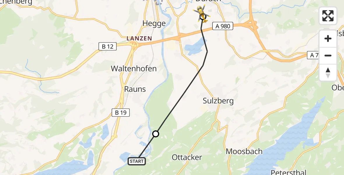 Flugroute Rettungshubschrauber Waltenhofen - Kempten-Durach Flugplatz, 11 Juni 2026, 13:58