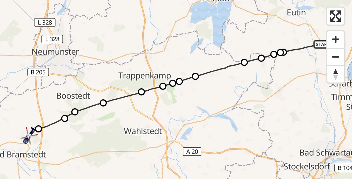 Flugroute Polizeihubschrauber Süsel - Wiemersdorf, 11 Juni 2026, 14:00