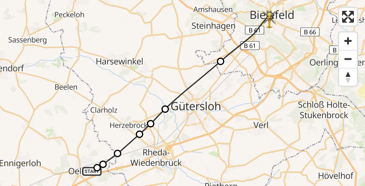 Flugroute Rettungshubschrauber Oelde - Bielefeld, 11 Juni 2026, 14:06